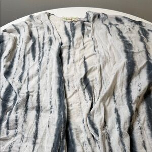 Anthropologie White and Gray Striped Tie-Dye Open Swim Coverup
